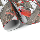 Papier Cadeau Cardinal de Noël avec Casquette d'hiver (Coin rond)