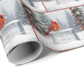 Papier Cadeau Cardinal De Noël Dans Les Pneus Sur La Glace (Coin rond)