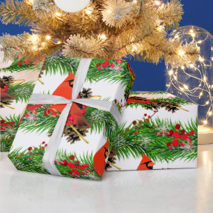 Papier Cadeau Cardinal de Noël festif brillant