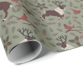 Papier Cadeau Cardinal et renne (Coin rond)