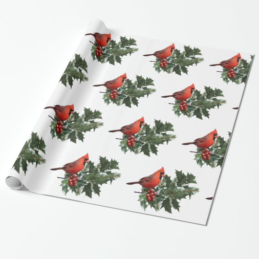Papier Cadeau Cardinal Holly Wrapper Papier (Déroulé)