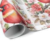 Papier Cadeau Cardinal Red Bird Belle aquarelle Noël (Coin rond)