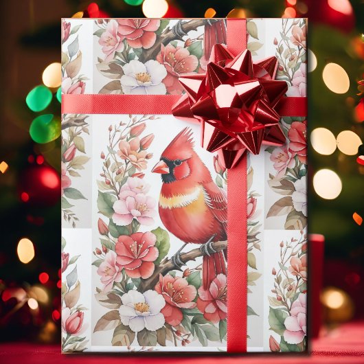 Papier Cadeau Cardinal Red Bird Belle aquarelle Noël