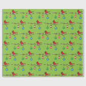 Papier Cadeau Cardinal Rouge à Noël Branche nu (Plat)