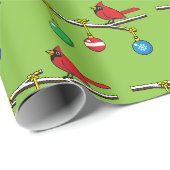 Papier Cadeau Cardinal Rouge à Noël Branche nu (Coin rond)