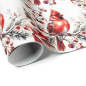 Papier Cadeau Cardinal rouge aquarelle sur la Branche du Berry (Coin rond)