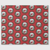 Papier Cadeau Cardinal rouge avec baies de houx (Plat)
