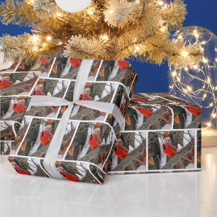 Papier Cadeau Cardinal Rouge avec Casquette d'hiver