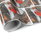 Papier Cadeau Cardinal Rouge avec Casquette d'hiver (Coin rond)