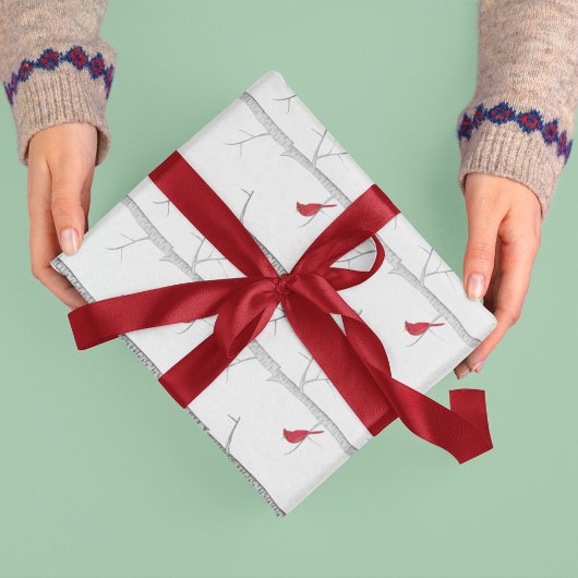 Papier Cadeau Cardinal rouge dans le bouleau d'hiver