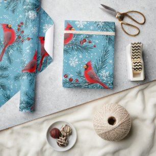 Papier Cadeau Cardinal rouge de Noël Fête
