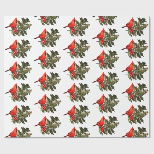 Papier Cadeau Cardinal sur papier d'enveloppement Holly 2 (Plat)