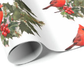 Papier Cadeau Cardinal sur papier d'enveloppement Holly 2 (Coin rond)