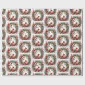 Papier Cadeau Cardinaux de Noël, Berries, Pinecones Wreath (Plat)