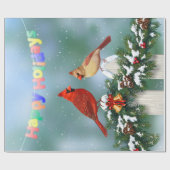 Papier Cadeau Cardinaux de Noël & Garland (Plat)