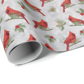 Papier Cadeau Cardinaux d'hiver et pins (Coin rond)