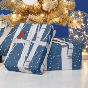 Papier Cadeau Cardinaux et Chouettes neigeuses sur bouleau