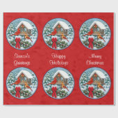 Papier Cadeau Cardinaux Noël Birdfeeder Rouge (Plat)