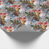 Papier Cadeau Cardinaux rouges et baies sauvages Noël d'hiver (Coin)