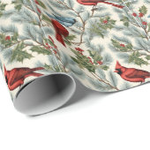 Papier Cadeau Cardinaux rouges et pin d'hiver (Coin rond)