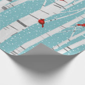 Papier Cadeau Cardinaux rouges sur bouleau blanc (Coin)