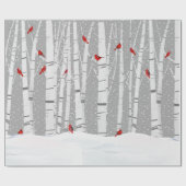 Papier Cadeau Cardinaux rouges sur bouleau blanc (Plat)