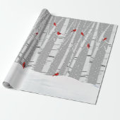 Papier Cadeau Cardinaux rouges sur bouleau blanc (Déroulé)
