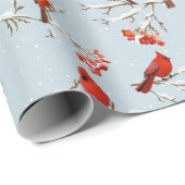 Papier Cadeau Cardinaux sur les branches couvertes de neige  (Coin rond)
