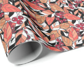 Papier Cadeau Caricature Abstraite feuilles baies noir (Coin rond)