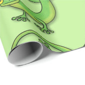 Papier Cadeau Caricature amusante de lézard vert (Coin rond)