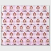 Papier Cadeau Caricature Anniversaire Fille aux grands yeux (Plat)