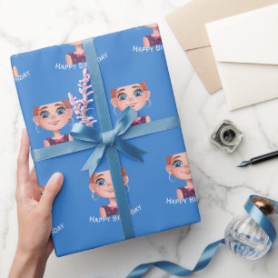 Papier Cadeau Caricature Anniversaire Fille aux grands yeux
