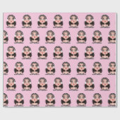 Papier Cadeau Caricature Anniversaire fille avec casque (Plat)