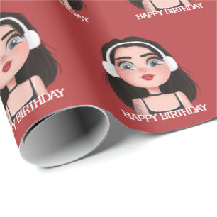 Papier Cadeau Caricature Anniversaire fille avec casque