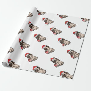 Papier Cadeau Caricature casquette mignonne du Carlin de Noël