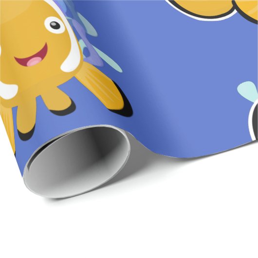Papier Cadeau Caricature d'anénome de poisson clown joli (Coin rond)