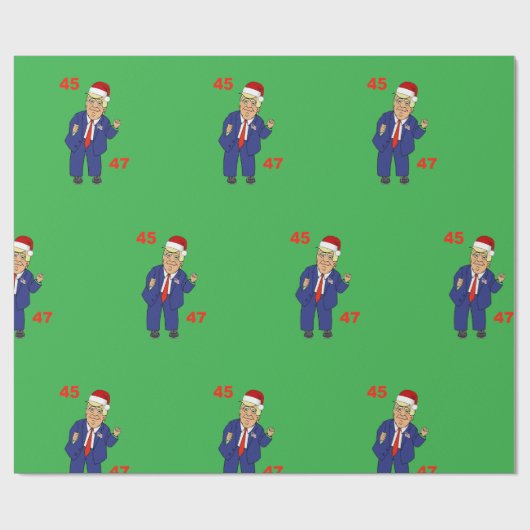 Papier Cadeau Caricature Danser Trump-Santa Hat Envelopper Papie (Plat)