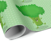 Papier Cadeau Caricature de brocoli dansant Cute kawaii (Coin rond)