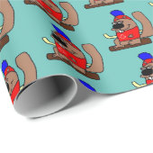 Papier Cadeau Caricature de castor de hockey en Chemise Feuille (Coin rond)