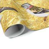 Papier Cadeau Caricature de conception de feuille d'or moineau j (Coin rond)