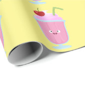 Papier Cadeau Caricature de crème glacée de fraise mignonne (Coin rond)