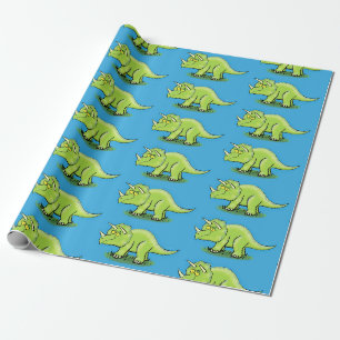 Papier Cadeau Caricature de dinosaure de triceratops vert mignon