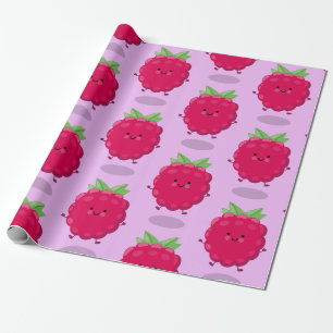 Papier Cadeau Caricature de framboise très heureuse