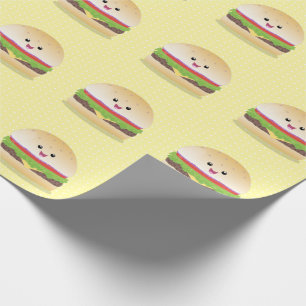 Papier Cadeau Caricature de hamburger kawaii joyeux