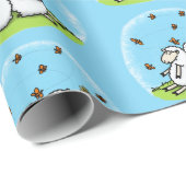 Papier Cadeau Caricature de moutons mignons amis et papillons (Coin rond)
