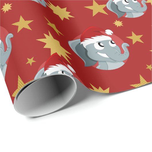 Papier Cadeau Caricature de Noël avec un joli paquet d'éléphant (Coin rond)
