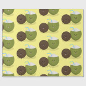 Papier Cadeau Caricature de noix de coco kawaii joyeux (Plat)