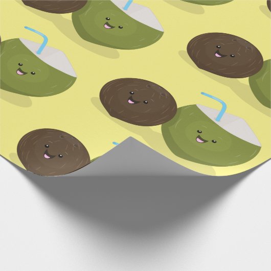 Papier Cadeau Caricature de noix de coco kawaii joyeux (Coin)