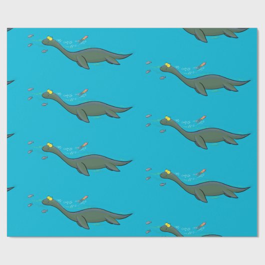 Papier Cadeau Caricature de plesiosaure, monstre marin mignon et (Plat)