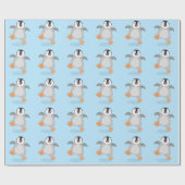 Papier Cadeau Caricature de poussin de pingouin mignon et joyeus (Plat)